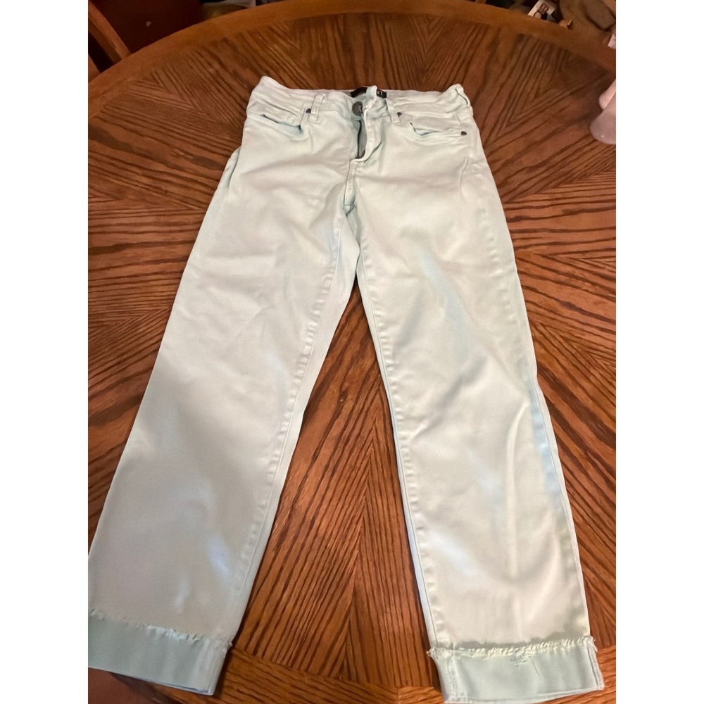 Kut from the Kloth Amy Crop Straight Leg Mint Green Raw Hem Jeans Size 8